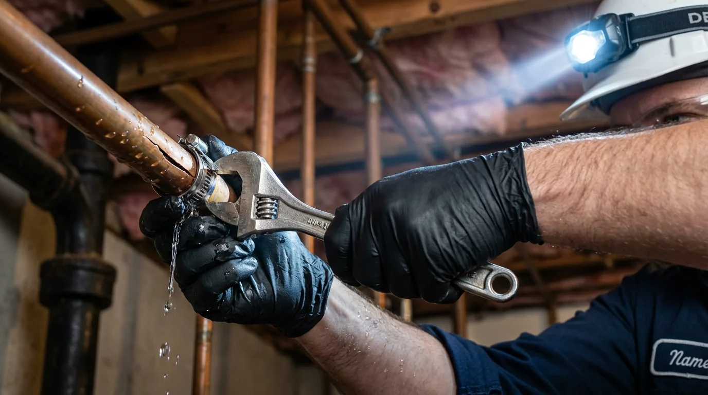 Emergency pipe clamp repair being performed by a Johns Plumbing LLC plumber in Stetson