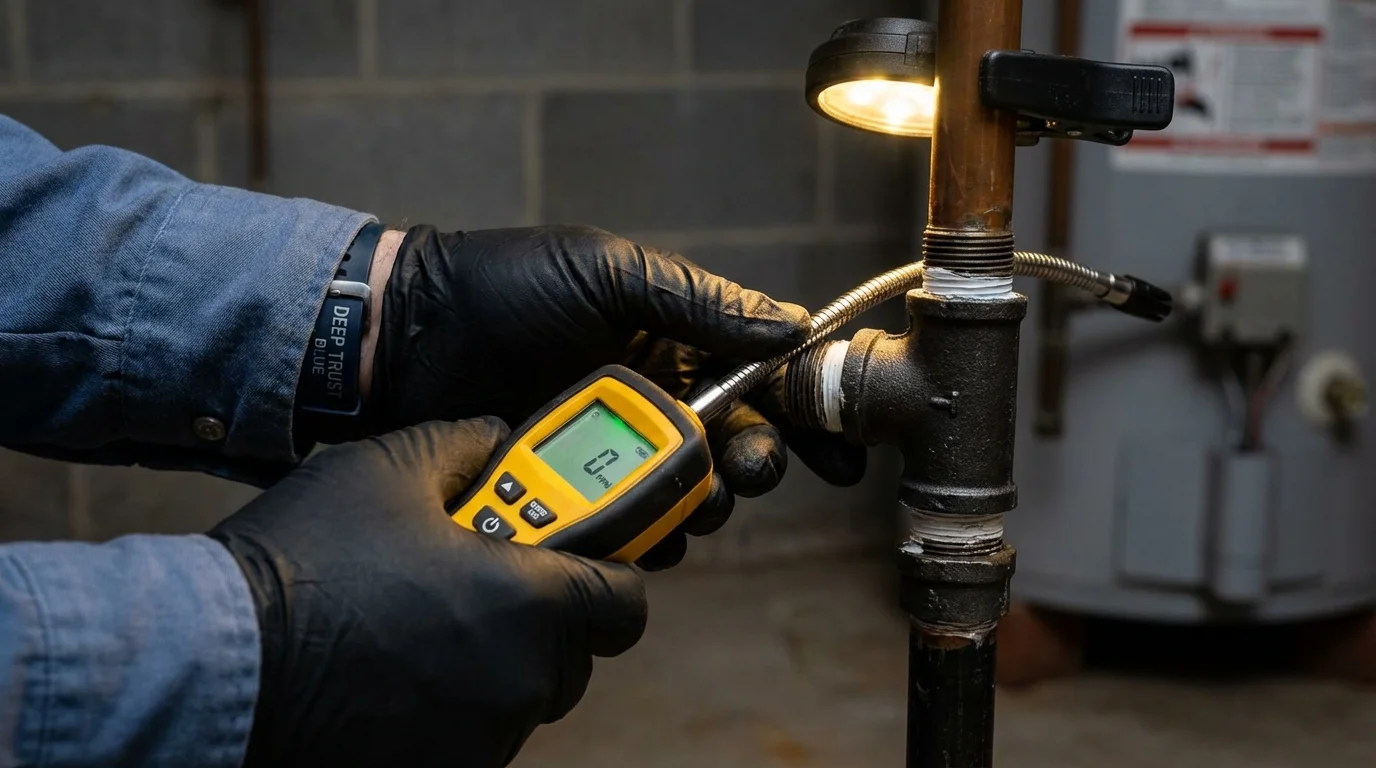 Gas leak detection with electronic sniffer by Johns Plumbing LLC in Stetson