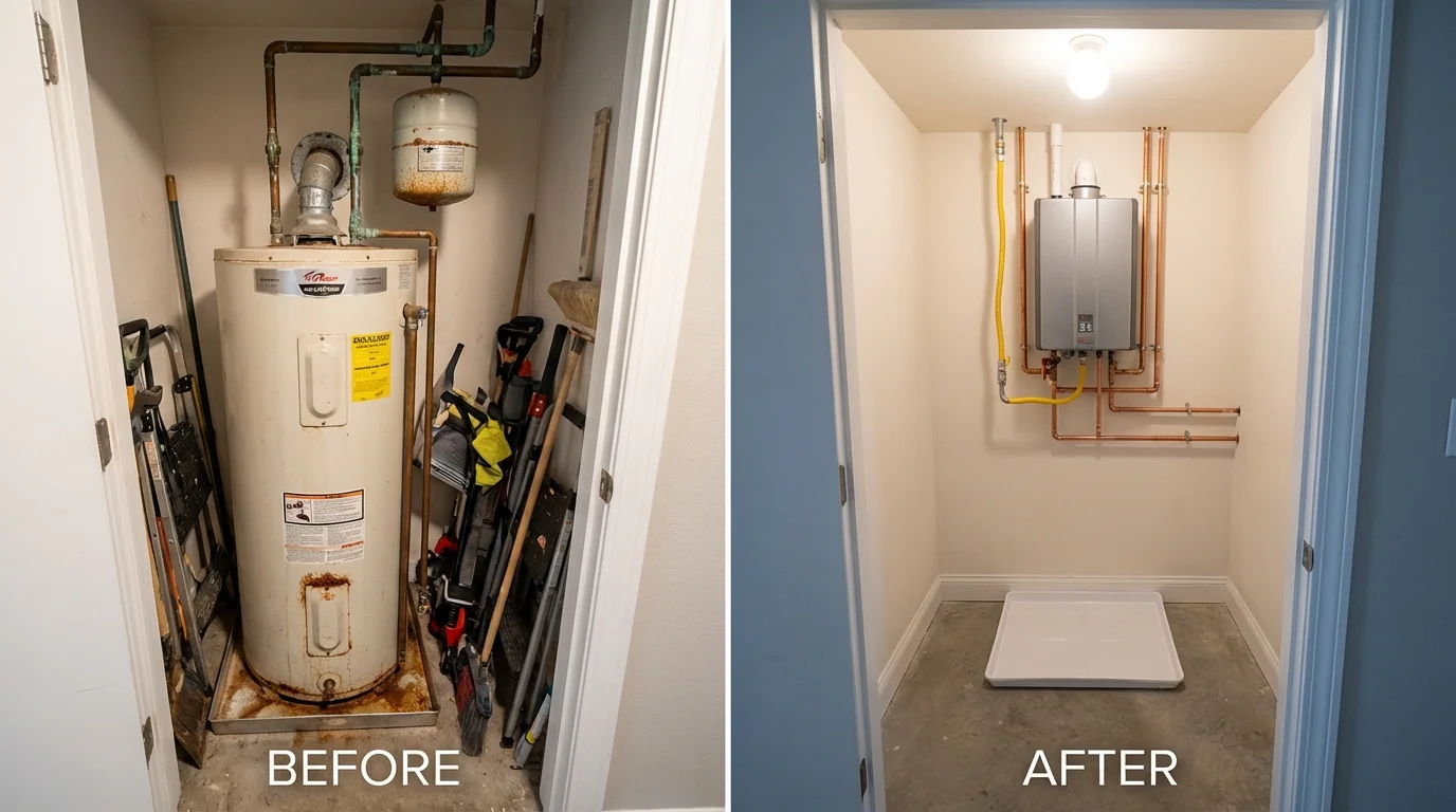Tank water heater versus wall-mounted tankless unit comparison for Stetson, ME homeowners